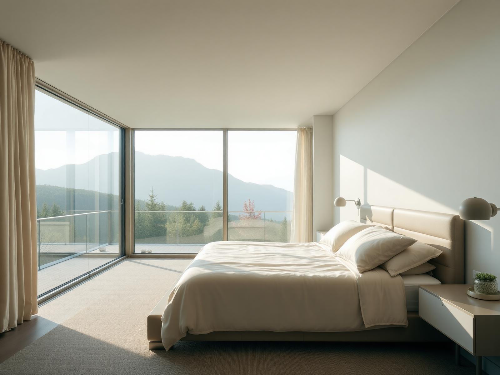 Primary bedroom suite with floor-to-ceiling windows