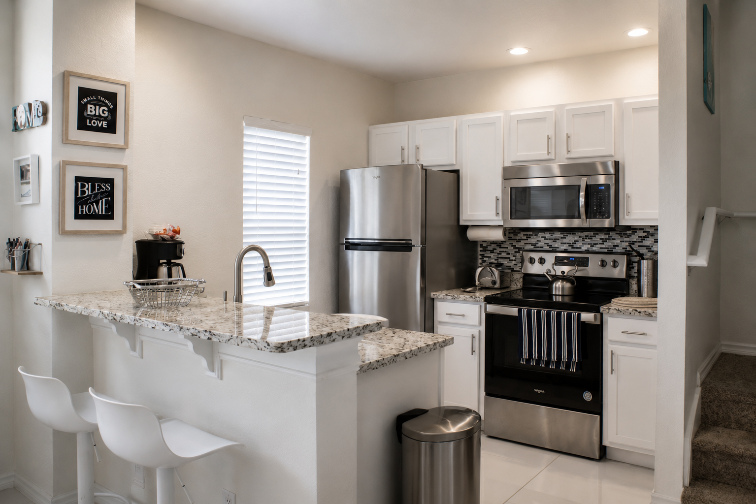 Bright kitchen with granite counters
