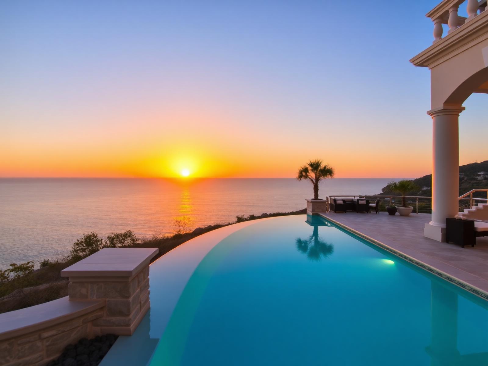 Infinity pool overlooking the Pacific at sunset